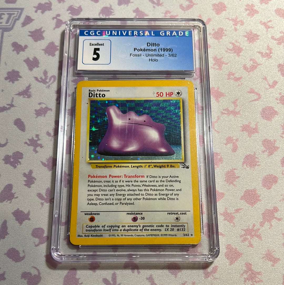 first edition ditto pokemon card (17/102) except for Pokemon with a Rule Box (Pokemon V Pokemon TCG card Fossil 1st
